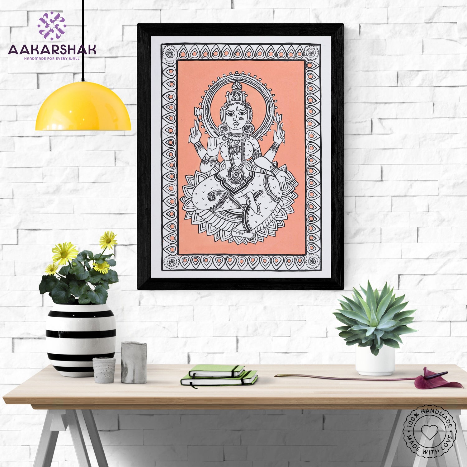 Framed artwork with laxmi design -handmade kalamkari painting for home decor