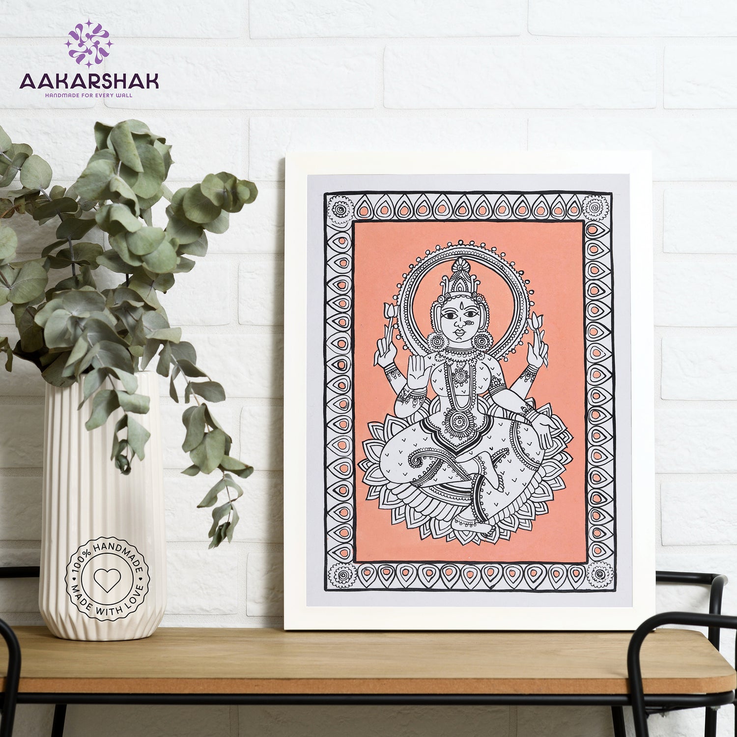 Framed artwork with laxmi design -handmade kalamkari painting for home decor