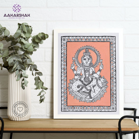 Framed artwork with laxmi design -handmade kalamkari painting for home decor