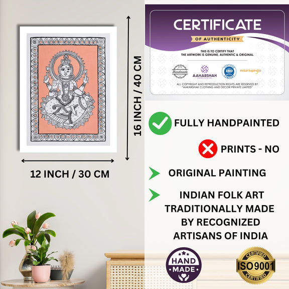 Framed artwork with dimensions, authenticity certificate and handmade iso certified-laxmi kalamkari painting
