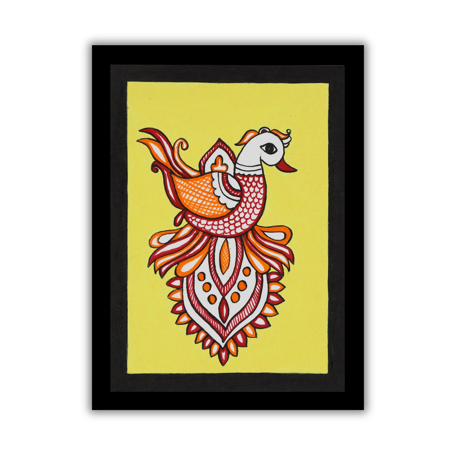handmade kalamkari painting peacock-in vibrant traditional folk art style
