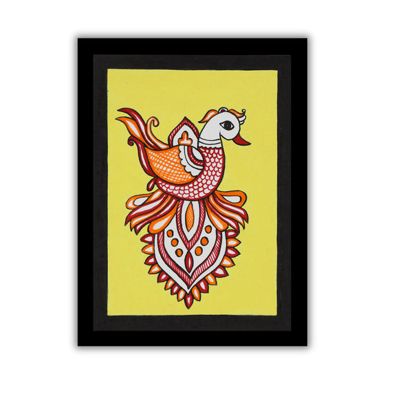 handmade kalamkari painting peacock-in vibrant traditional folk art style
