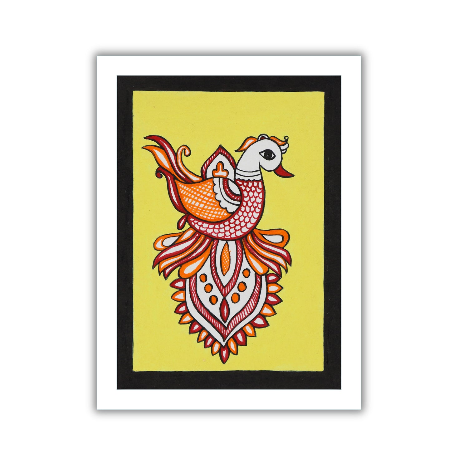 handmade kalamkari painting peacock-in vibrant traditional folk art style
