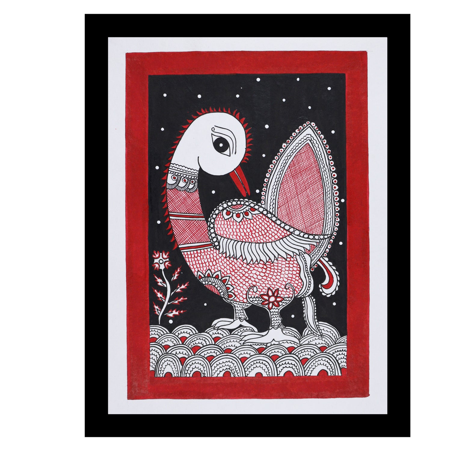 Framed artwork of a colorful peacock -with handmade kalamkari painting 
