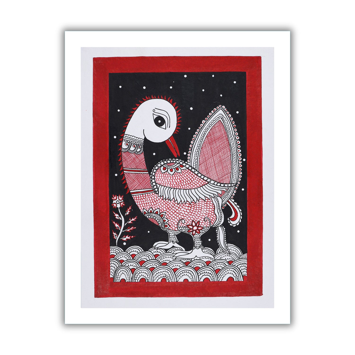 Framed artwork of a colorful peacock -with handmade kalamkari painting 