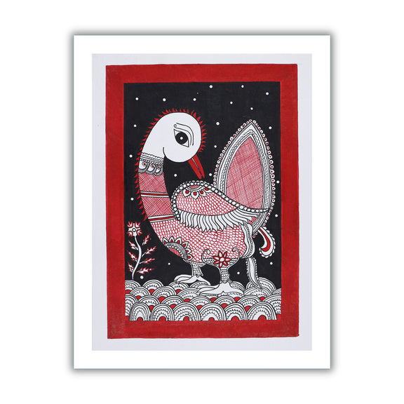Framed artwork of a colorful peacock -with handmade kalamkari painting 