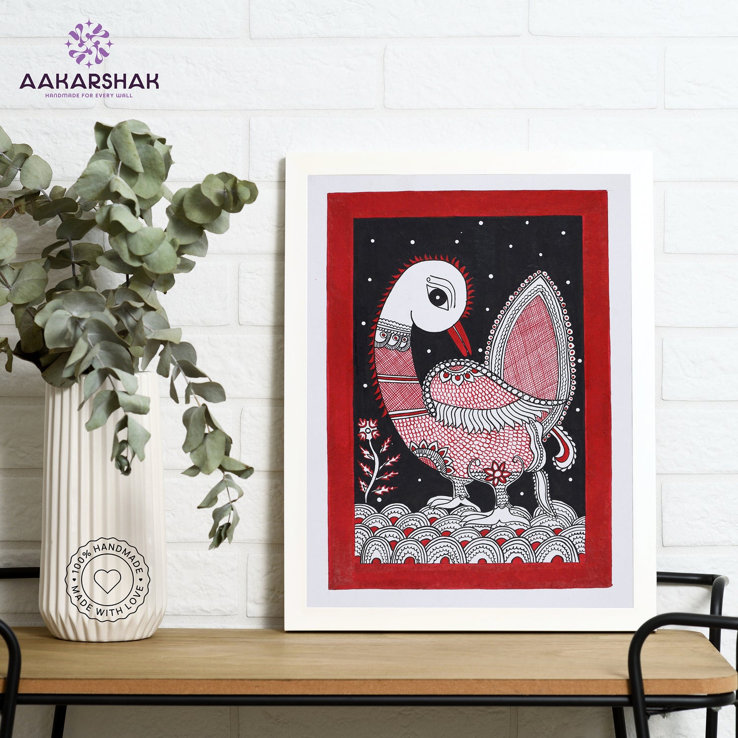 Framed artwork with peacock design -handmade kalamkari painting for home decor