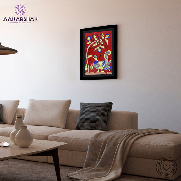 vibrant handmade peacock painting-depicting indian folk traditions