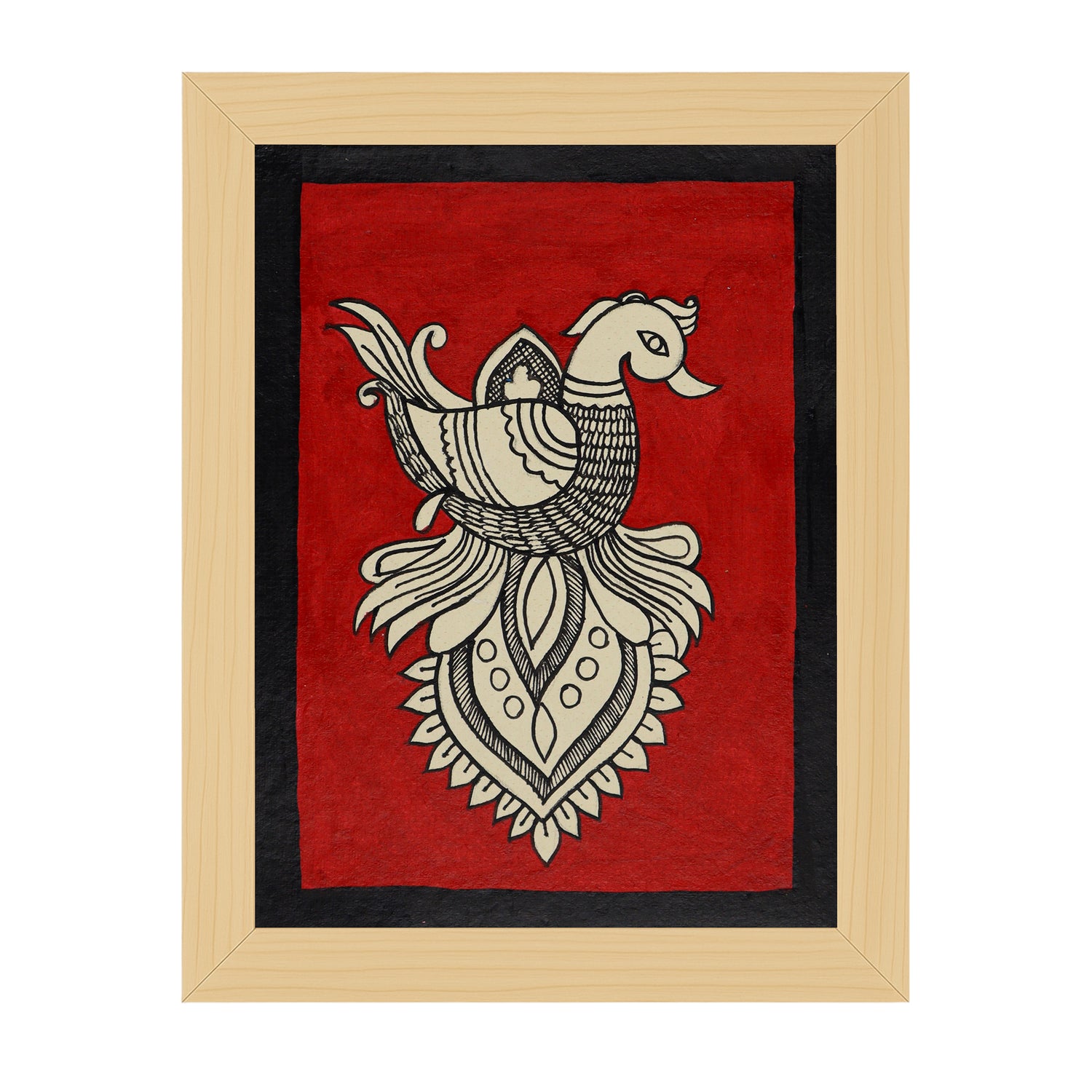 handmade kalamkari painting peacock-in vibrant traditional folk art style

