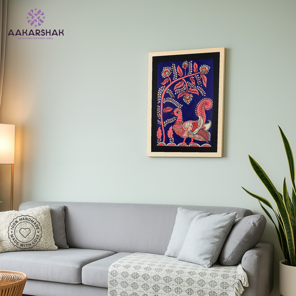 vibrant handmade peacock painting-depicting indian folk traditions