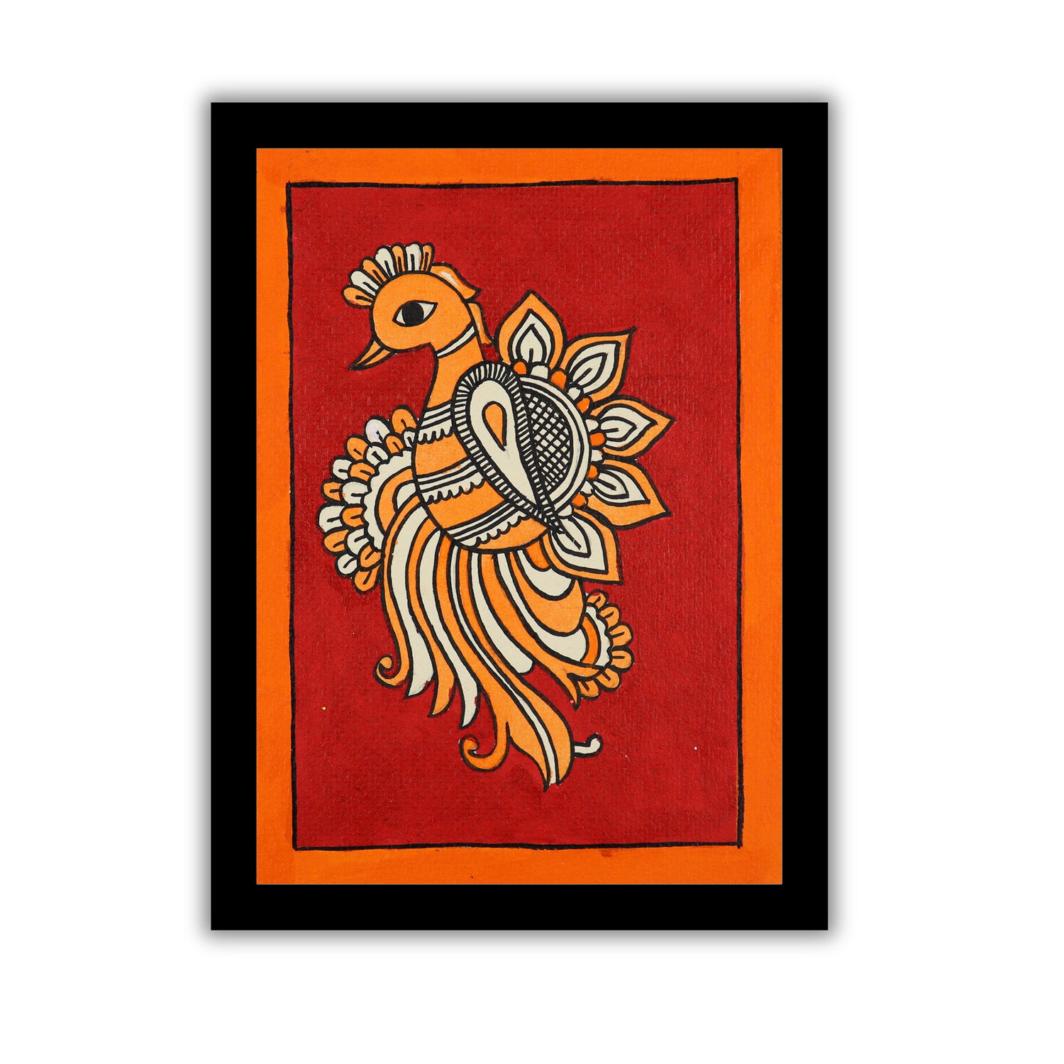 handmade kalamkari painting peacock-in vibrant traditional folk art style
