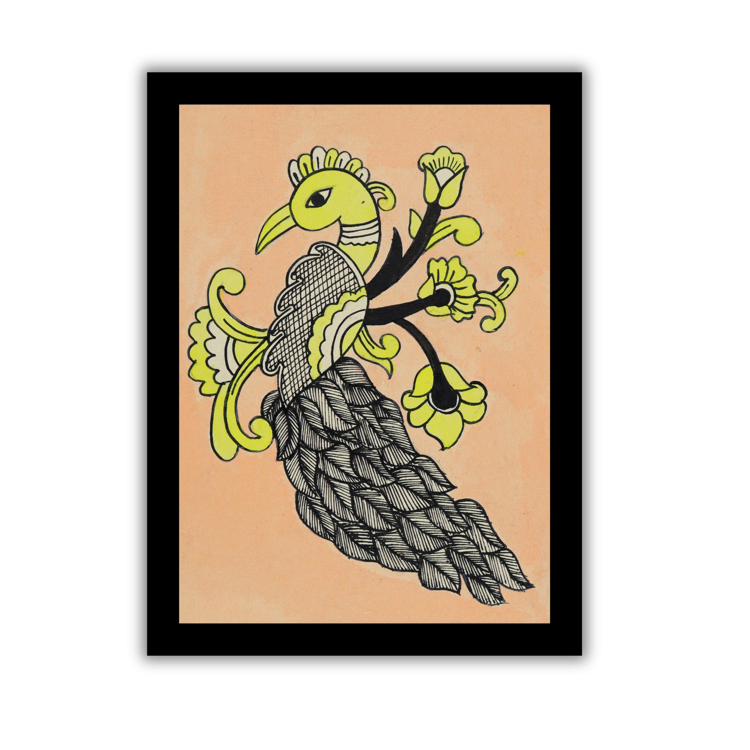 handmade kalamkari painting peacock-in vibrant traditional folk art style
