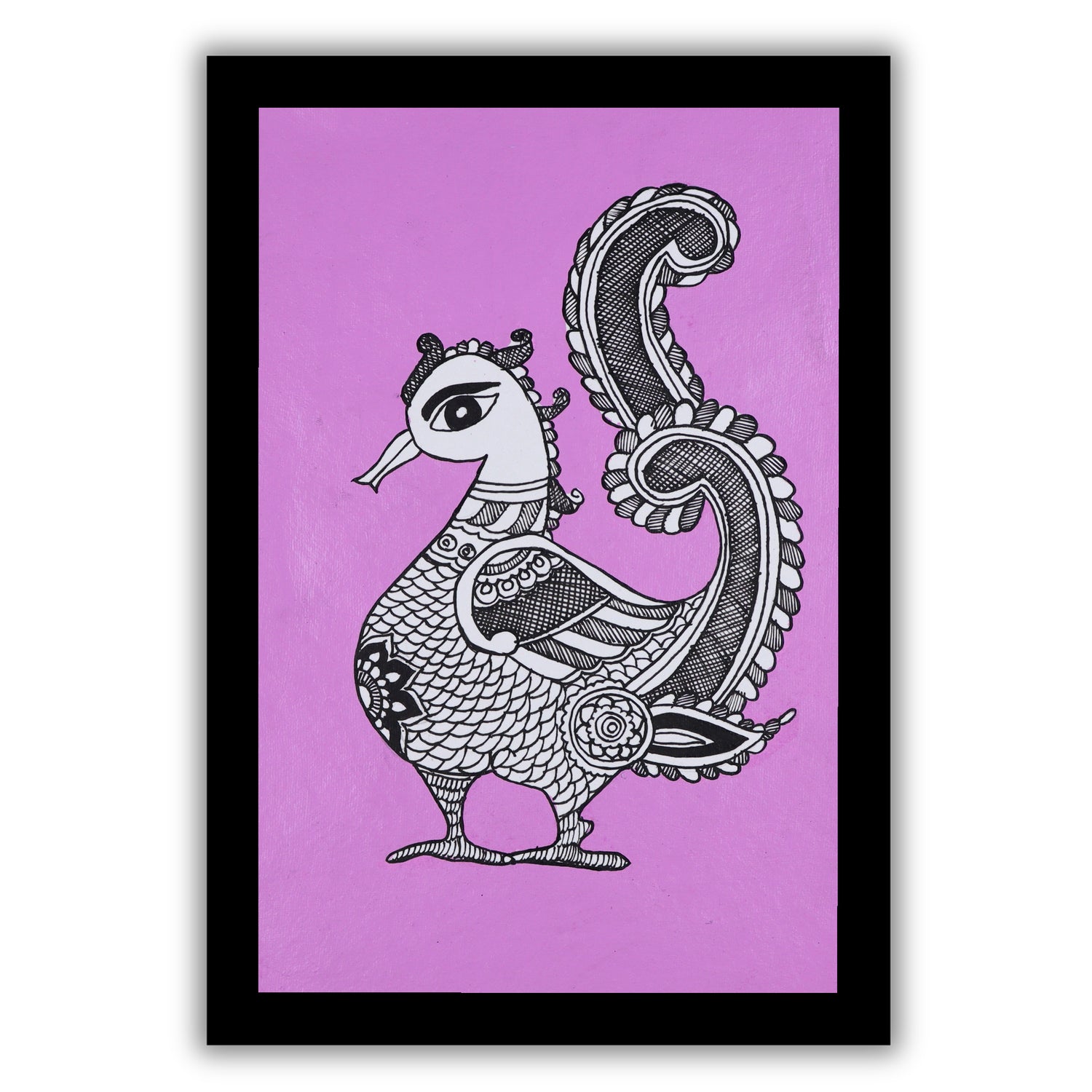 handmade kalamkari painting peacock-in vibrant traditional folk art style