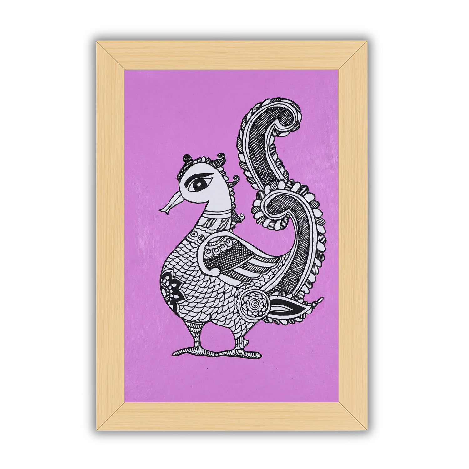 handmade kalamkari painting peacock-in vibrant traditional folk art style