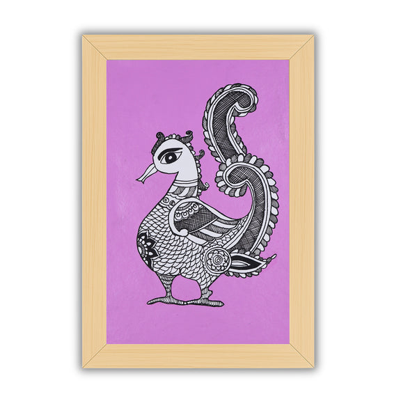 handmade kalamkari painting peacock-in vibrant traditional folk art style