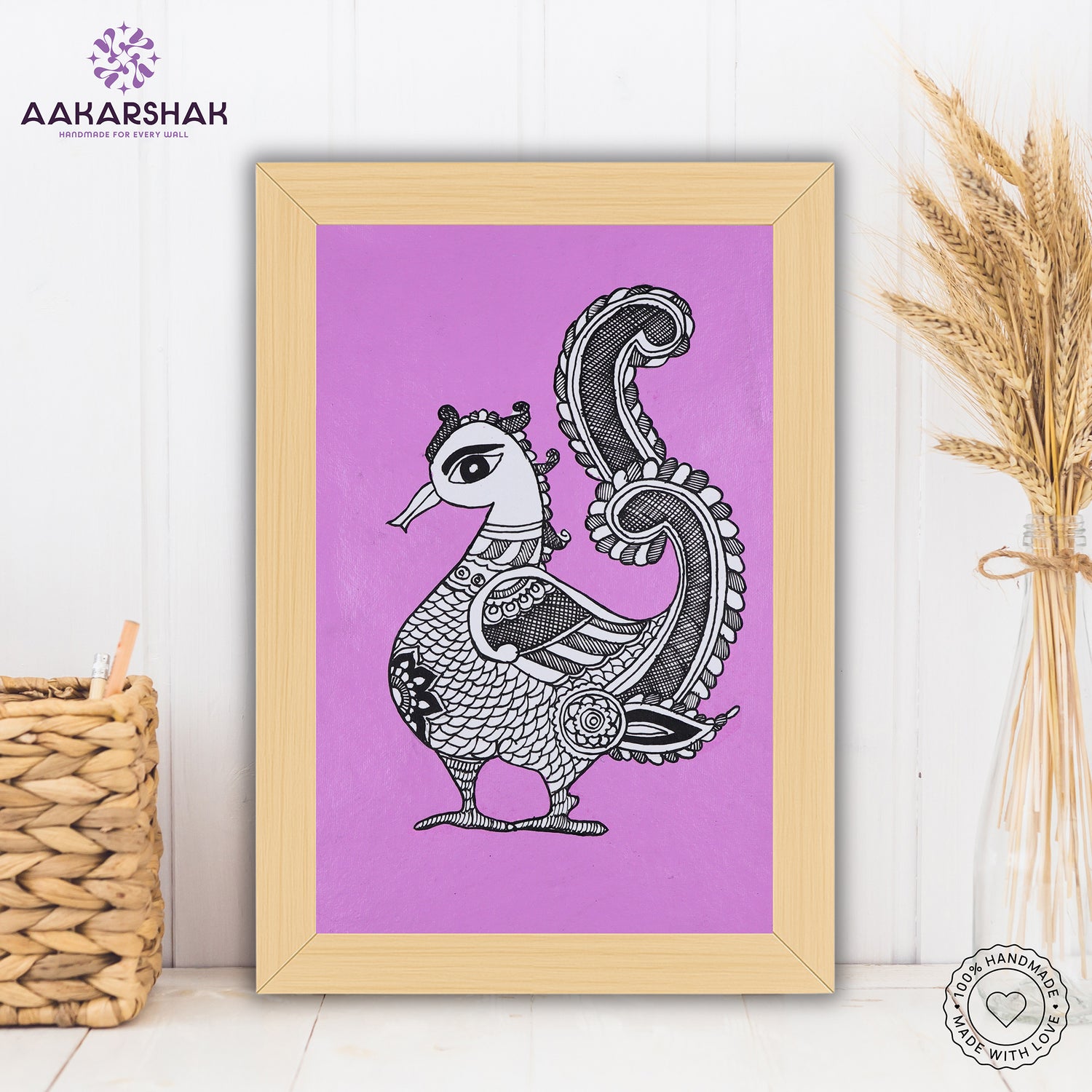 handmade kalamkari peacock painting-with tabletop stand for home decor