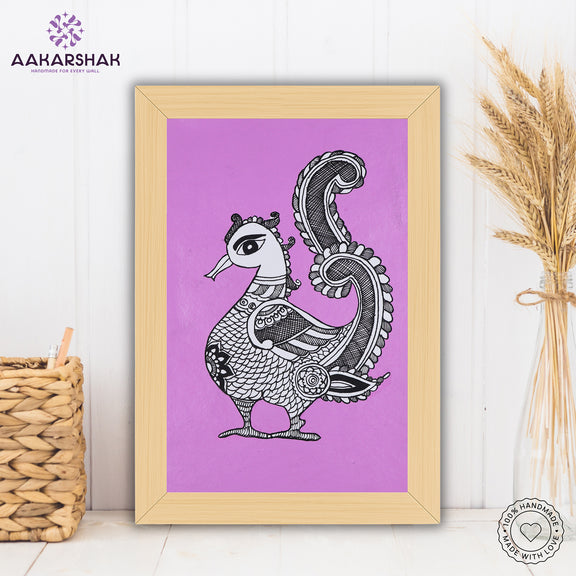handmade kalamkari peacock painting-with tabletop stand for home decor