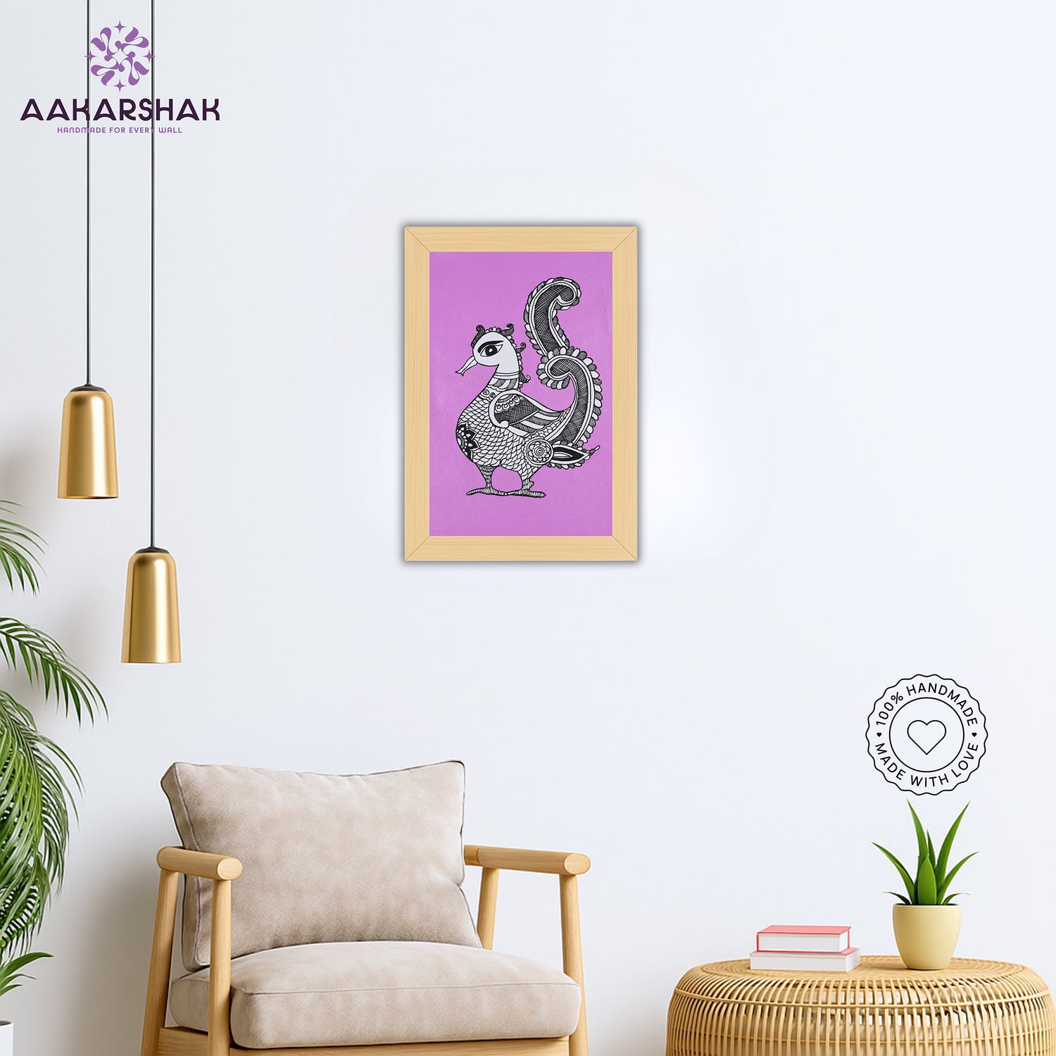 vibrant handmade peacock painting-depicting indian folk traditions
