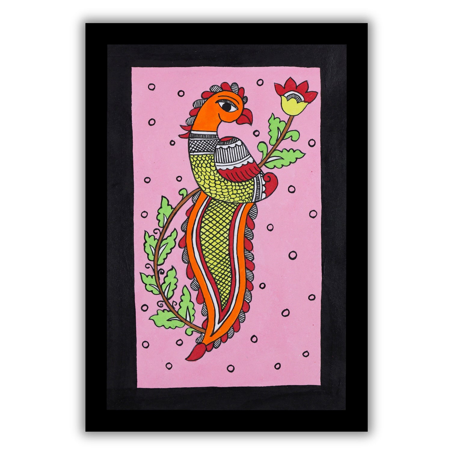 handmade kalamkari painting peacock-in vibrant traditional folk art style