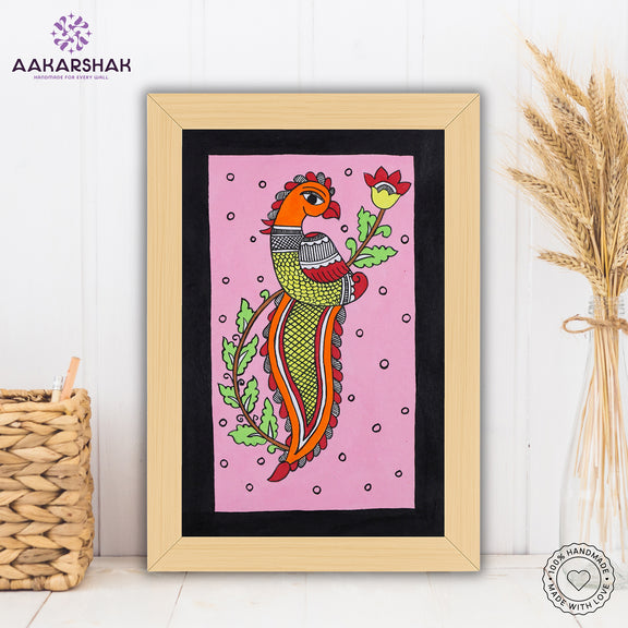 handmade kalamkari peacock painting-with tabletop stand for home decor
