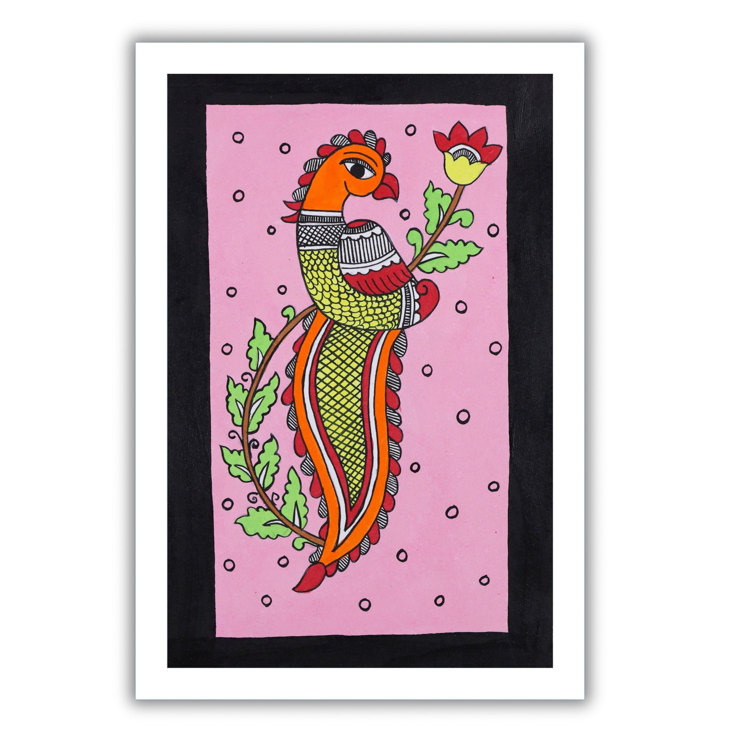 handmade kalamkari painting peacock-in vibrant traditional folk art style