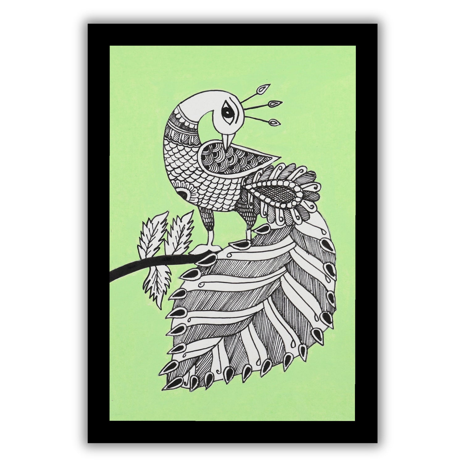handmade kalamkari painting peacock-in vibrant traditional folk art style