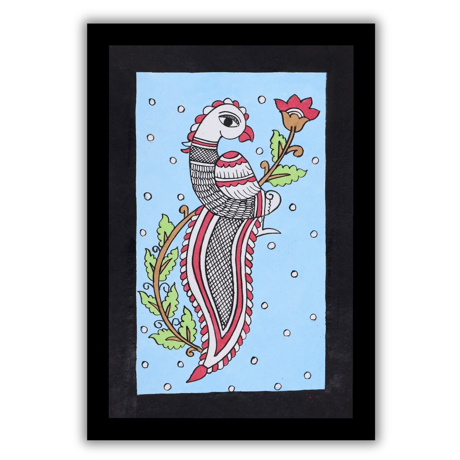 handmade kalamkari painting peacock-in vibrant traditional folk art style