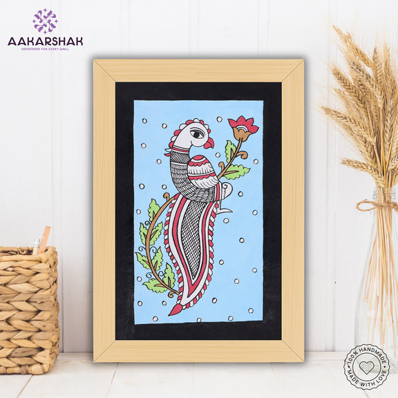 handmade kalamkari peacock painting-with tabletop stand for home decor
