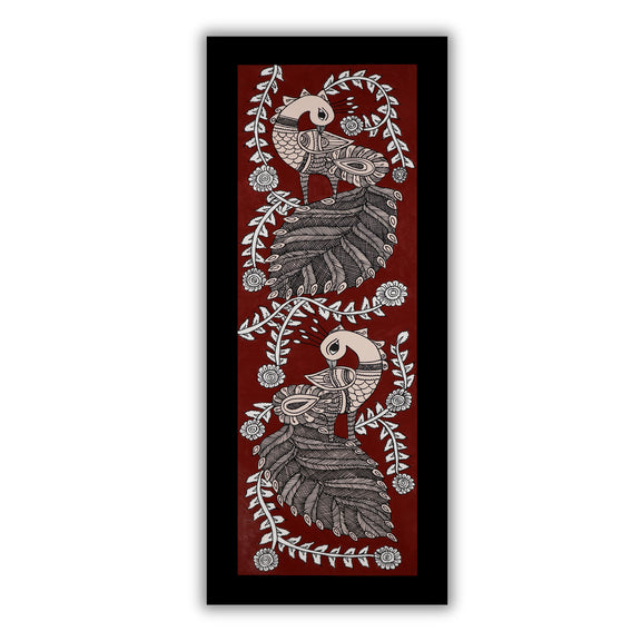 Framed artwork of a colorful peacock-with handmade kalamkari painting 