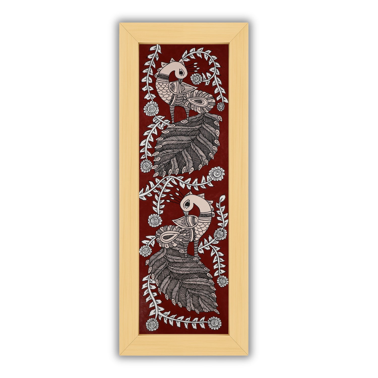 Framed artwork of a colorful peacock-with handmade kalamkari painting 