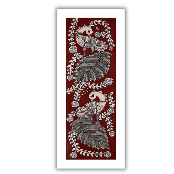 Framed artwork of a colorful peacock-with handmade kalamkari painting 