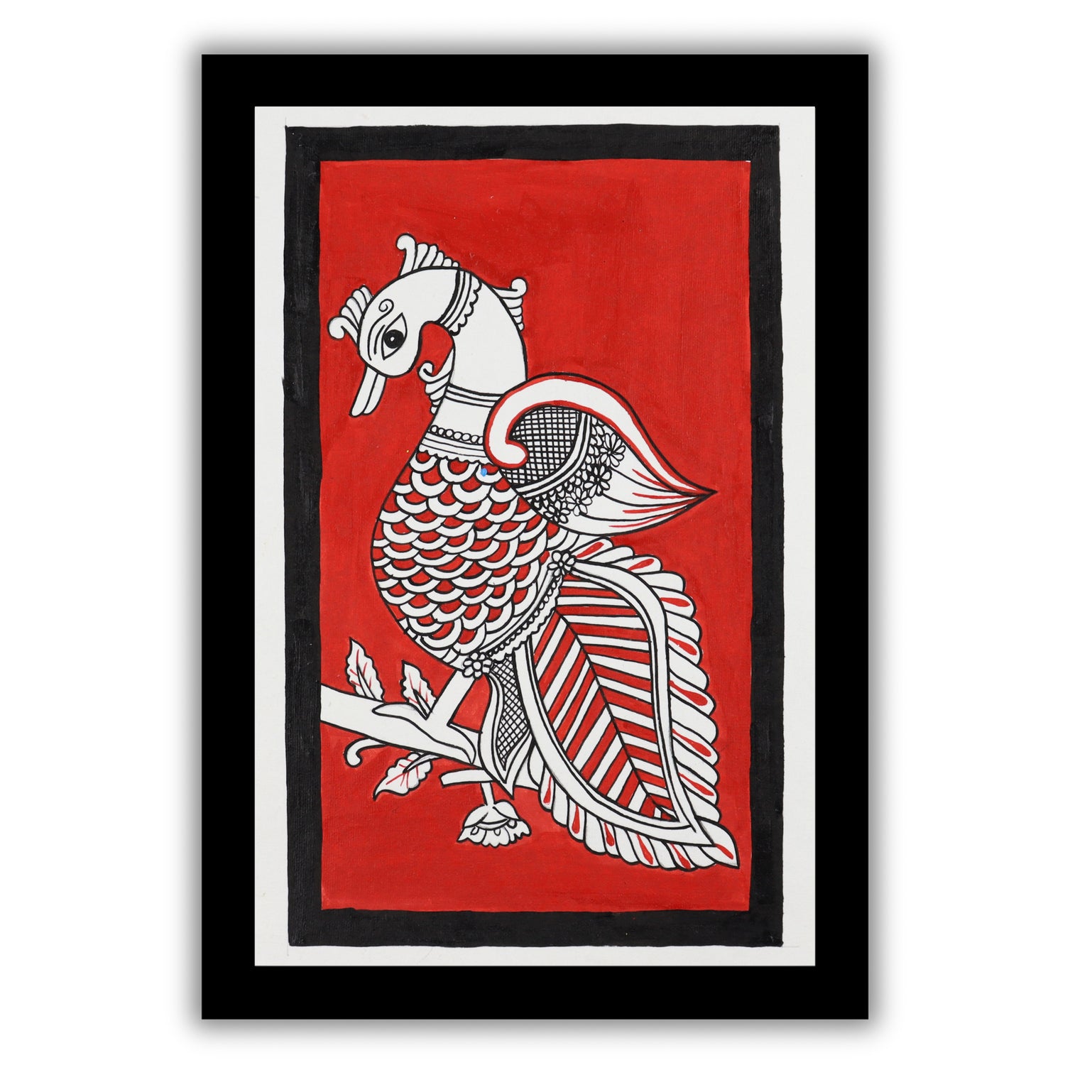 handmade kalamkari painting peacock-in vibrant traditional folk art style