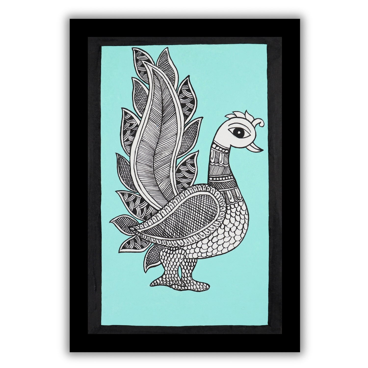 handmade kalamkari painting peacock-in vibrant traditional folk art style
