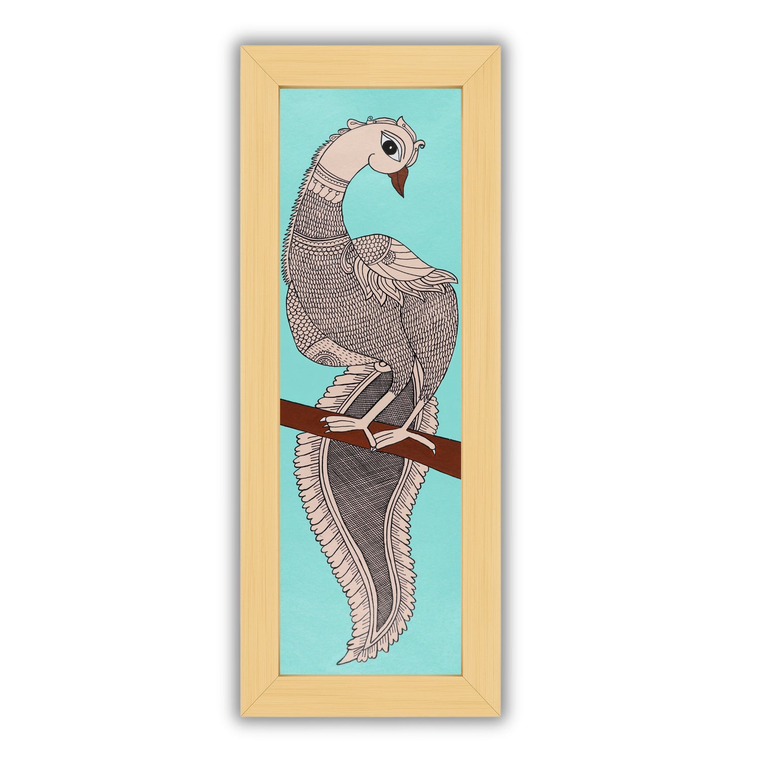 Framed artwork of a colorful peacock-with handmade kalamkari painting 