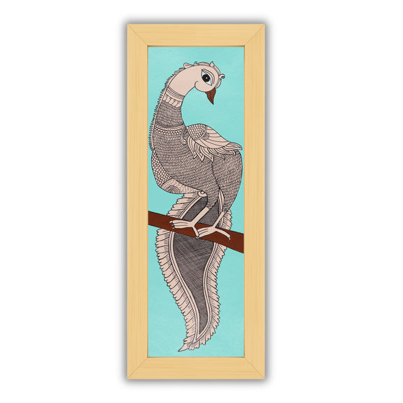 Framed artwork of a colorful peacock-with handmade kalamkari painting 