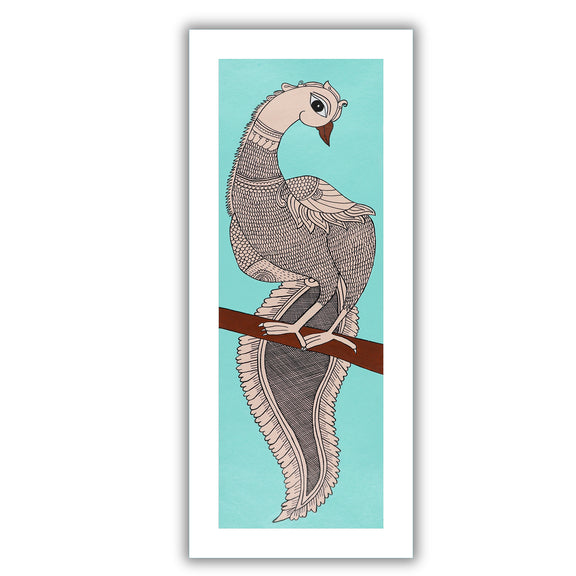 Framed artwork of a colorful peacock-with handmade kalamkari painting 