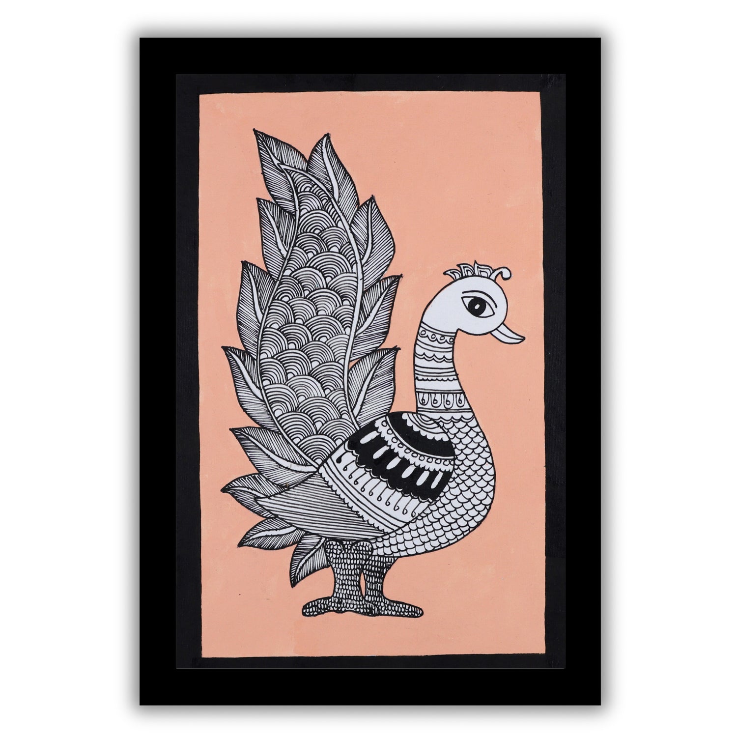 handmade kalamkari painting peacock-in vibrant traditional folk art style