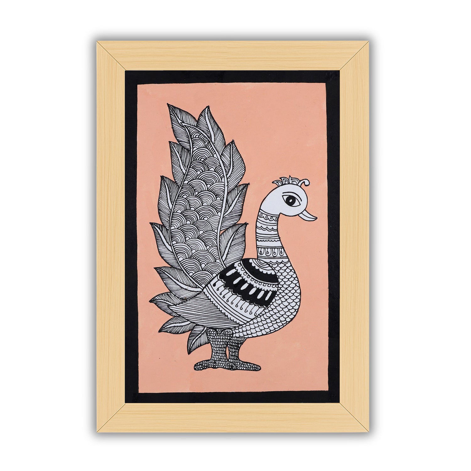handmade kalamkari painting peacock-in vibrant traditional folk art style