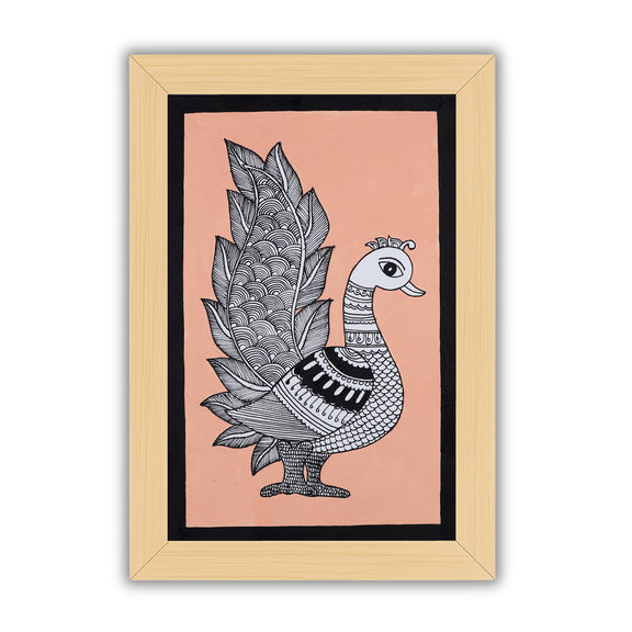 handmade kalamkari painting peacock-in vibrant traditional folk art style