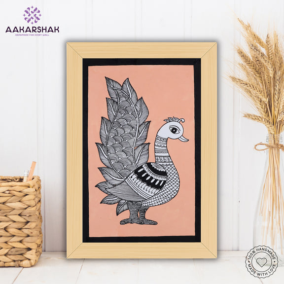 handmade kalamkari peacock painting-with tabletop stand for home decor