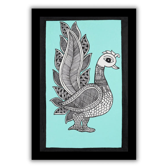 handmade kalamkari painting peacock-in vibrant traditional folk art style