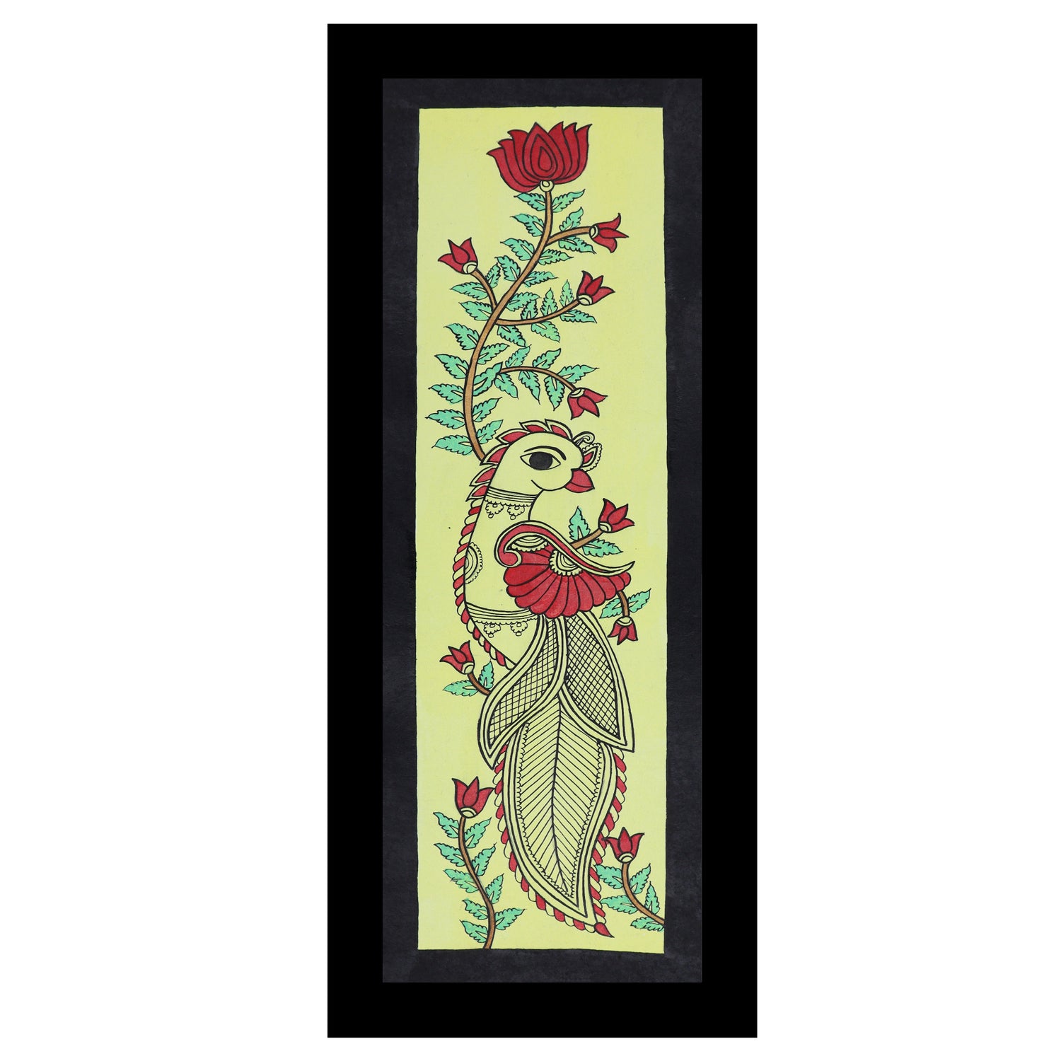 Framed artwork of a colorful peacock-with handmade kalamkari painting 