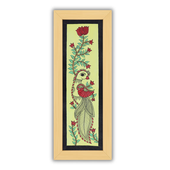 Framed artwork of a colorful peacock-with handmade kalamkari painting 