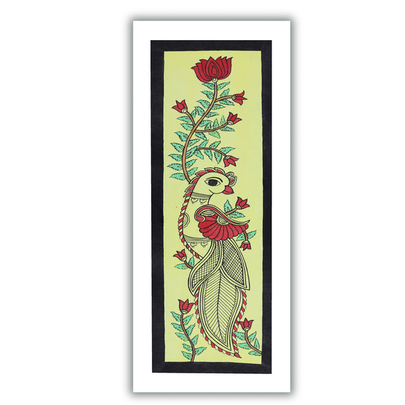 Framed artwork of a colorful peacock-with handmade kalamkari painting 