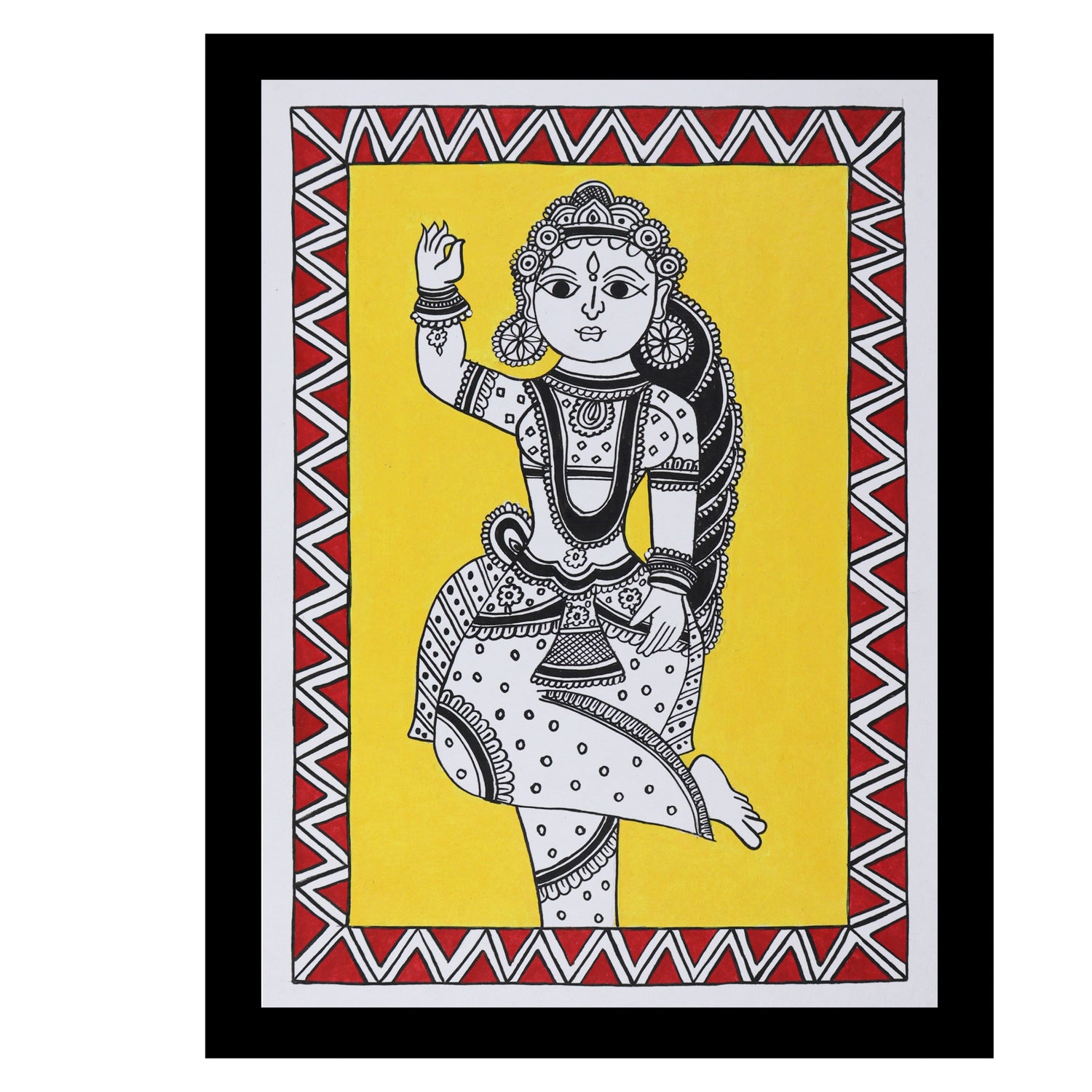 Framed artwork of a colorful radha-with handmade kalamkari painting 