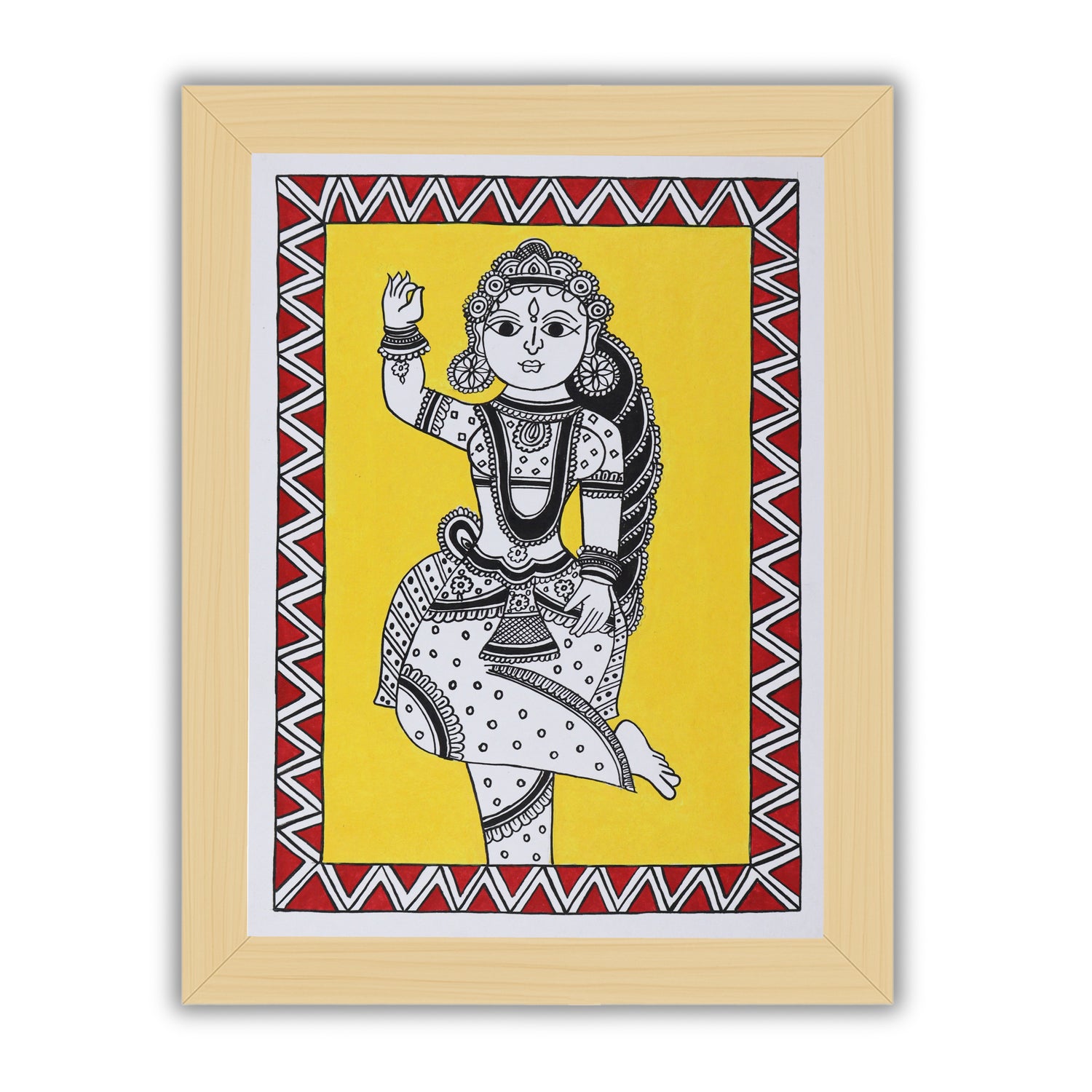 Framed artwork of a colorful radha-with handmade kalamkari painting