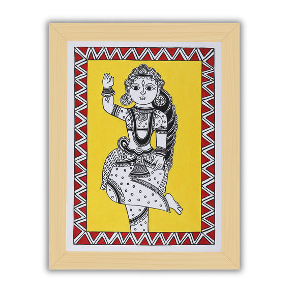 Framed artwork of a colorful radha-with handmade kalamkari painting