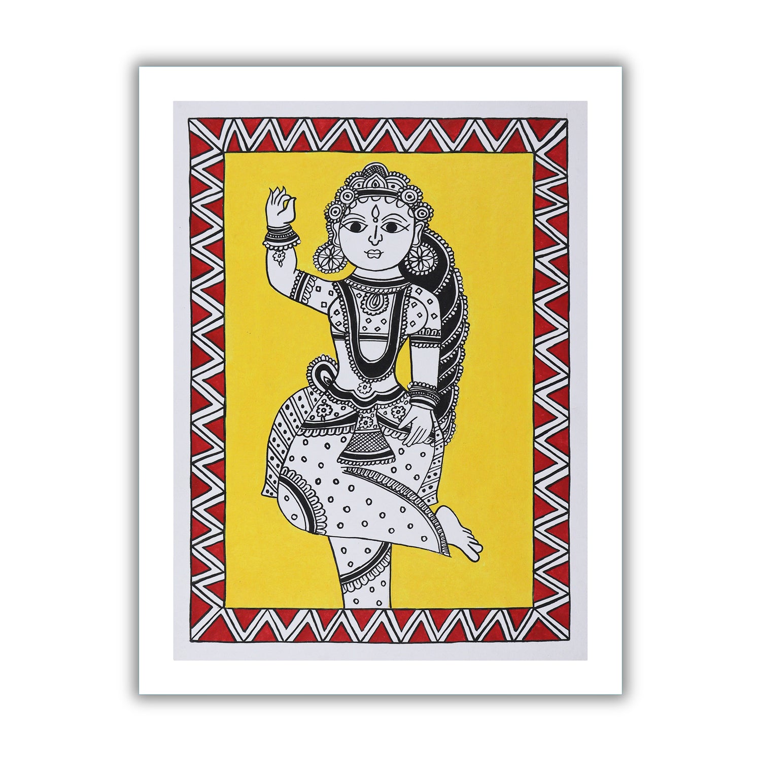 Framed artwork of a colorful radha-with handmade kalamkari painting