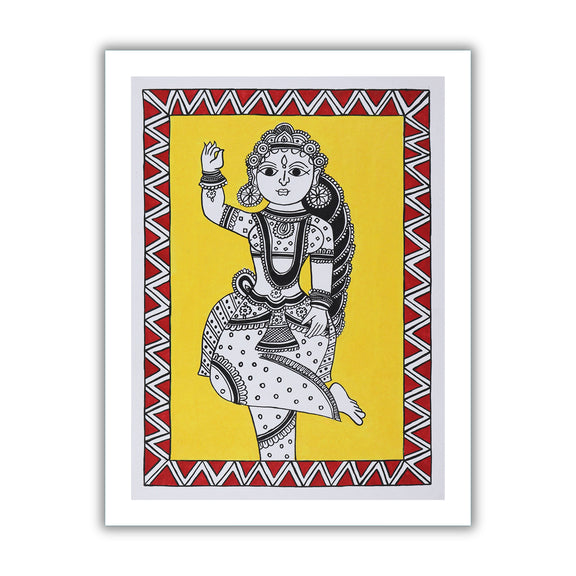 Framed artwork of a colorful radha-with handmade kalamkari painting