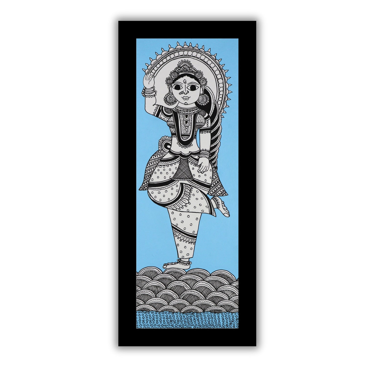 Framed artwork of a colorful radha-with handmade kalamkari painting 